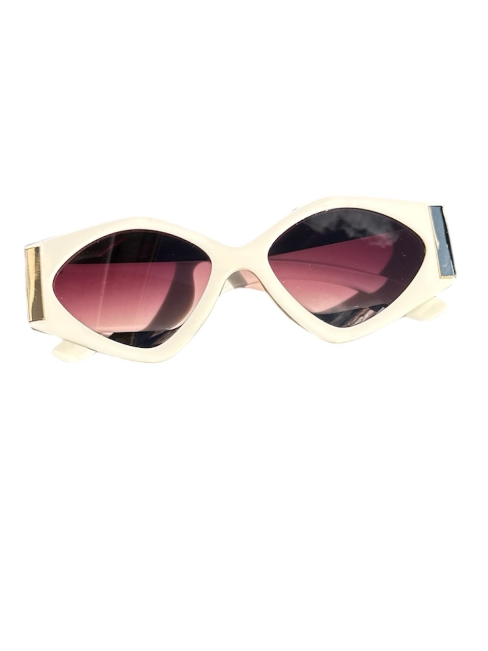 Anthropologie Cream Cat-Eye Sunglasses with Purple Gradient Lenses
